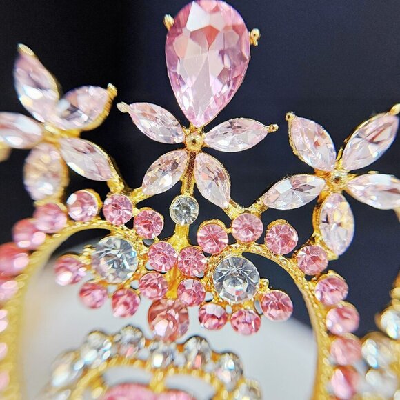 Crystal heart tiara, Gold tiara, Pink stone Tiara, Bridal tiara, Birthday crown main image 6